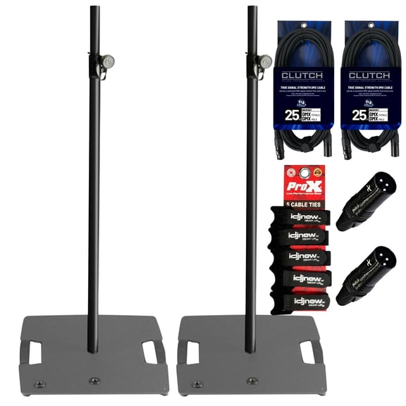 (2) Gravity GLS431B Square Steel Base Lighting Stands with Cables Package