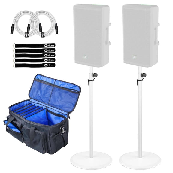 (2) Gravity GSSPWBSET1W White Weighted Loudspeaker Stands with Utility Transport Bag Package