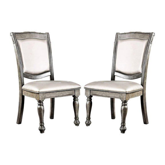 2 Gray And Silver Upholstered Dining Furniture Chairs - Of 2 In & Tone