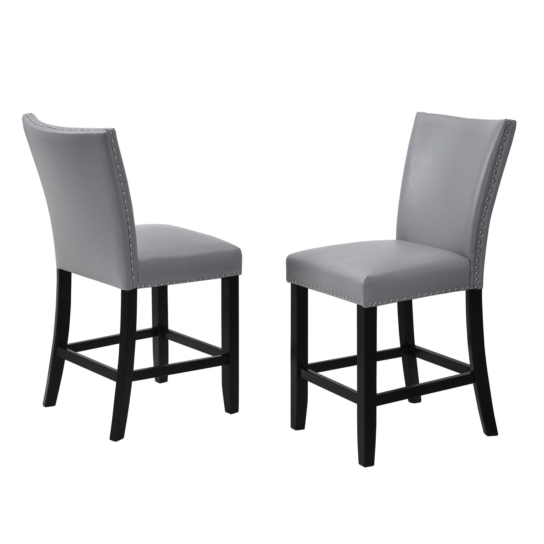 2 Gray Counter Height Chairs | PU Upholstered with Nailhead Trim | Bar