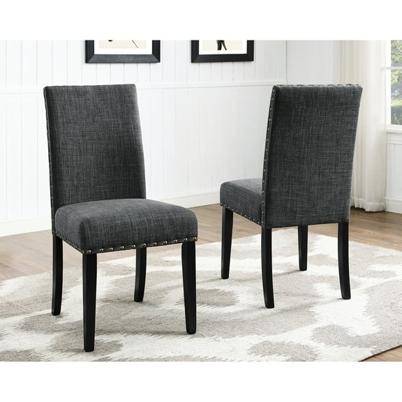 2 Gray Fabric Chairs With Nailhead Trim - Construction, 18.04"w X 18"d Seat Size Dining Chair (2), Hardwood Frame Finish, 18.04" Width