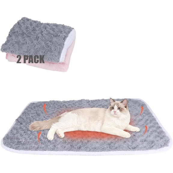 2- ( + Gray) Self-Warming Mat Self-Heating Mat Warm Pet Pad Reflective Heating Pet Bed and Washable Suitable for Bed Cage Mats Blanket (Medium19x27.5IN)