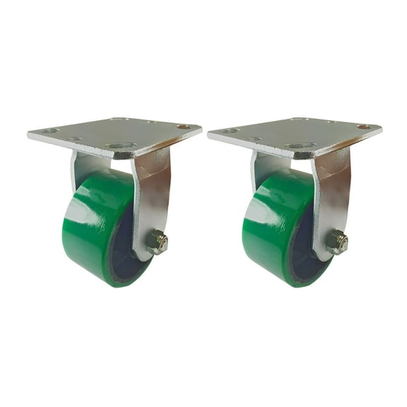 2 Green Polyurethane on Cast Iron 4" Heavy Duty Caster Set - Rigid