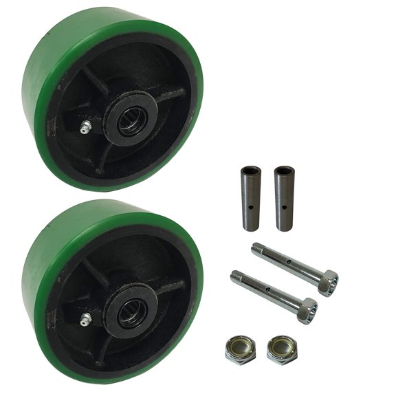 2 Green Polyurethane on Cast Iron 5" Wheel Set with with Bearing & Bushing & Axle