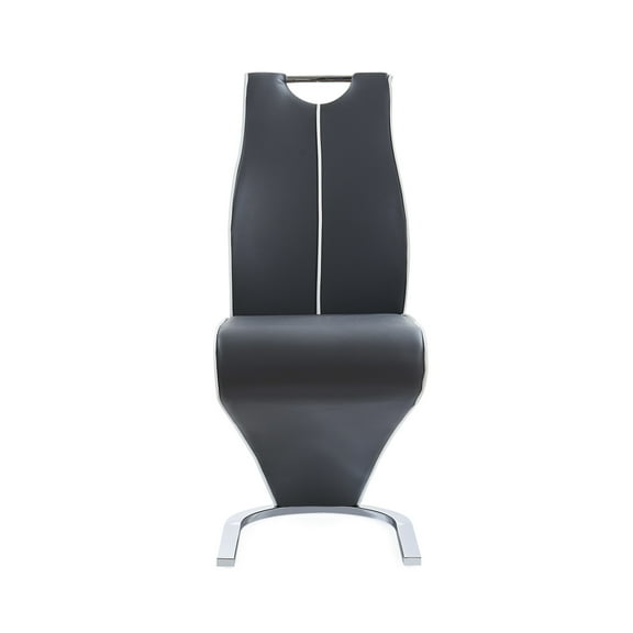 2 Grey Dining Chairs - Zigzag Comfortable Chair, Half Moon Metal Chair Base, Contemporary Back Handle, White Welt Trim, Gray Pu Fabric (kit Of 2) Enchanting Base Chairs, Signal, Upholstered