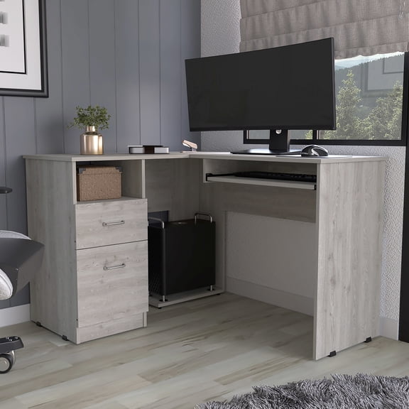 2 Grey L-shaped Desk For Home Workspace 1-shelf A Modern And Functional