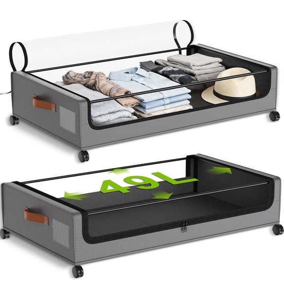 2 Pack Rolling Metal Under Bed Storage with Wheels, Collapsible Container with Clear Lid & Label, Large Capacity for Clothes, Shoes, Toys & Bedding