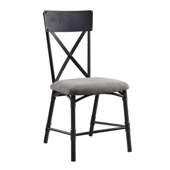 2 Grey Sandy Black Side Chairs - Strong Wooden Tabletop & Comfy Upholstered Seat Back Touch And Chair Pair Table Surface Attractive X Hipster