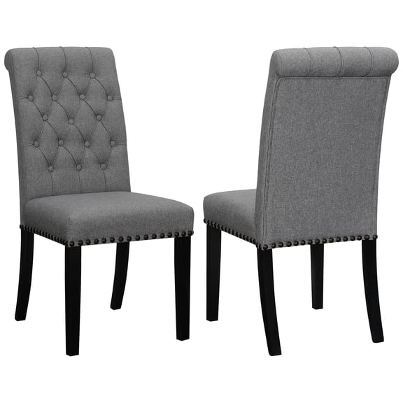 2 Grey Side Chairs With Rustic Accents - Foam Fill, Fabric, Dining Room Allure 2 Of In Seat, Fabric Upholstered, Furniture