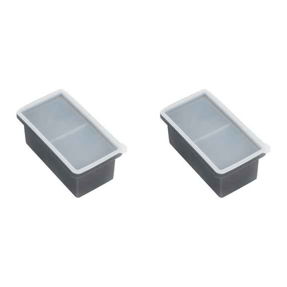 2-Grid Square Silicone Ice Cube Mold with Lid, Large Size Reusable Durable Tray for Block, Makes 2 Big Ice Cubes for Freezer, 1-8 PC Available