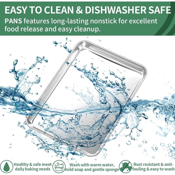 2, HKJ Chef Cookie Sheets 2 Pieces & Stainless Steel Baking Pans & Toaster Oven Tray Pans, Rectangle Size 10 x 8 x 1 inch, Non Toxic & Healthy & Easy Clean