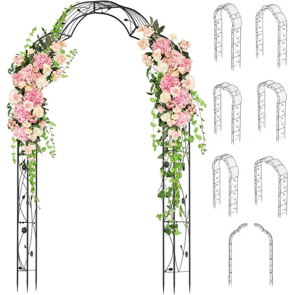 2 Half Garden Arch Trellis, 8.2 FT Metal Garden Arbor, 6 Sizes, Easy Assembly, Archway for Climbing Plants Roses Vines, Outdoor Trellis Pergola for Wedding Bridal Party Ceremony Lawn Decor