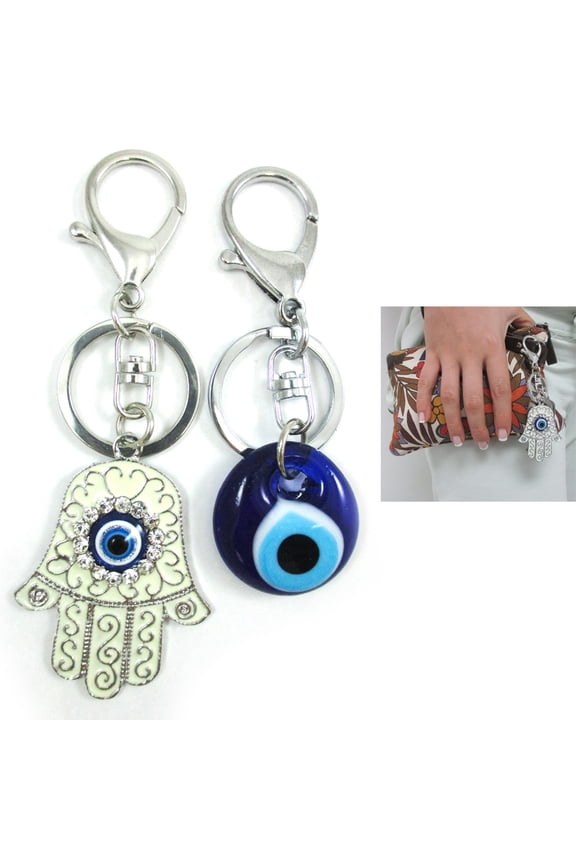 2 Hamsa Hand Charm Evil Eye Key Chain Good Lucky Nazar Kabbalah Protection Gift