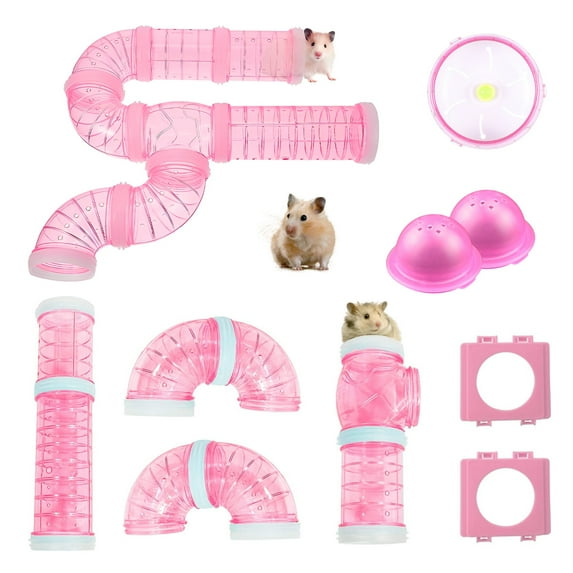 2 Hamster Tunnel Adventure External Pipe, Hamster Tubes Kits, Transparent DIY Creative Connection Hamster Cage & Accessories, Hamster wheel for Pet Mouse Hamster Rat Small Animals(Pink)