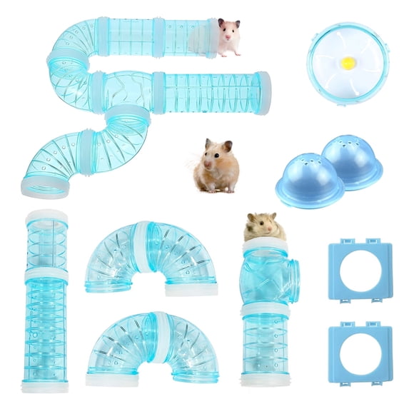 IBEQUEM 2 Pcs Hamster Tunnel Adventure External Pipe,Transparent DIY Creative Connection Hamster Tubes Kits,Hamster wheel for Pet Mouse Hamster(Blue))