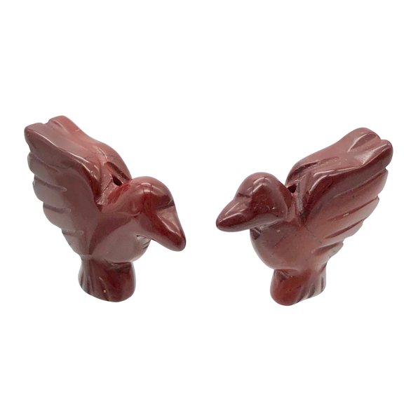 2 Hand Carved Brecciated Jasper Dove Bird Animal Beads | 25.5x19x5.5mm | Red | 2 Beads