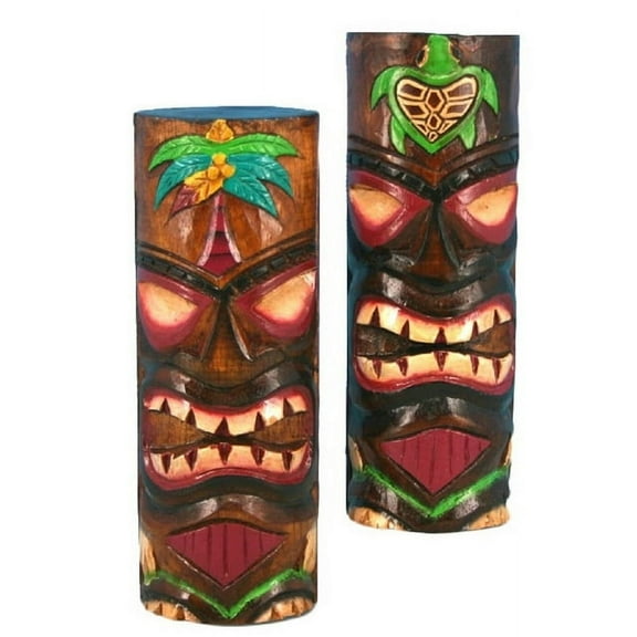 2 Hand Carved Painted Tiki Bar Totem Statues 23393 8 Inches