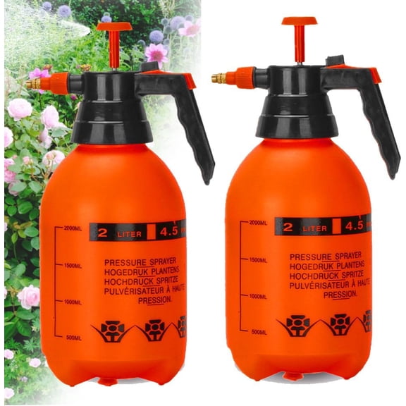 2 Handheld Pump Sprayer, Garden Water Bottle with Adjustable Brass Nozzle for (2LOrange-2PCS)