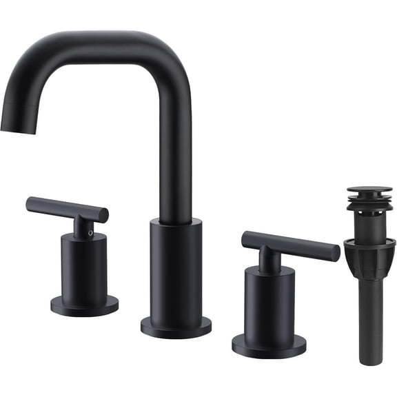 2-Handle 8 Inch Widespread Bathroom Sink Faucet, 3 Hole Brass Bathroom Faucet with cUPC Water Supply Lines and Pop Up Drain Assembly, Matte Black