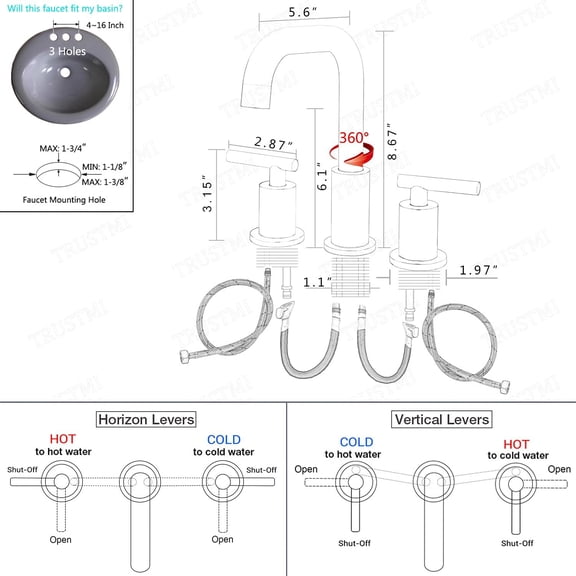 2-Handle 8 Inch Widespread Bathroom Sink Faucet, 3 Hole Brass Bathroom Faucet with cUPC Water Supply Lines and Pop Up Drain Assembly, Matte Black