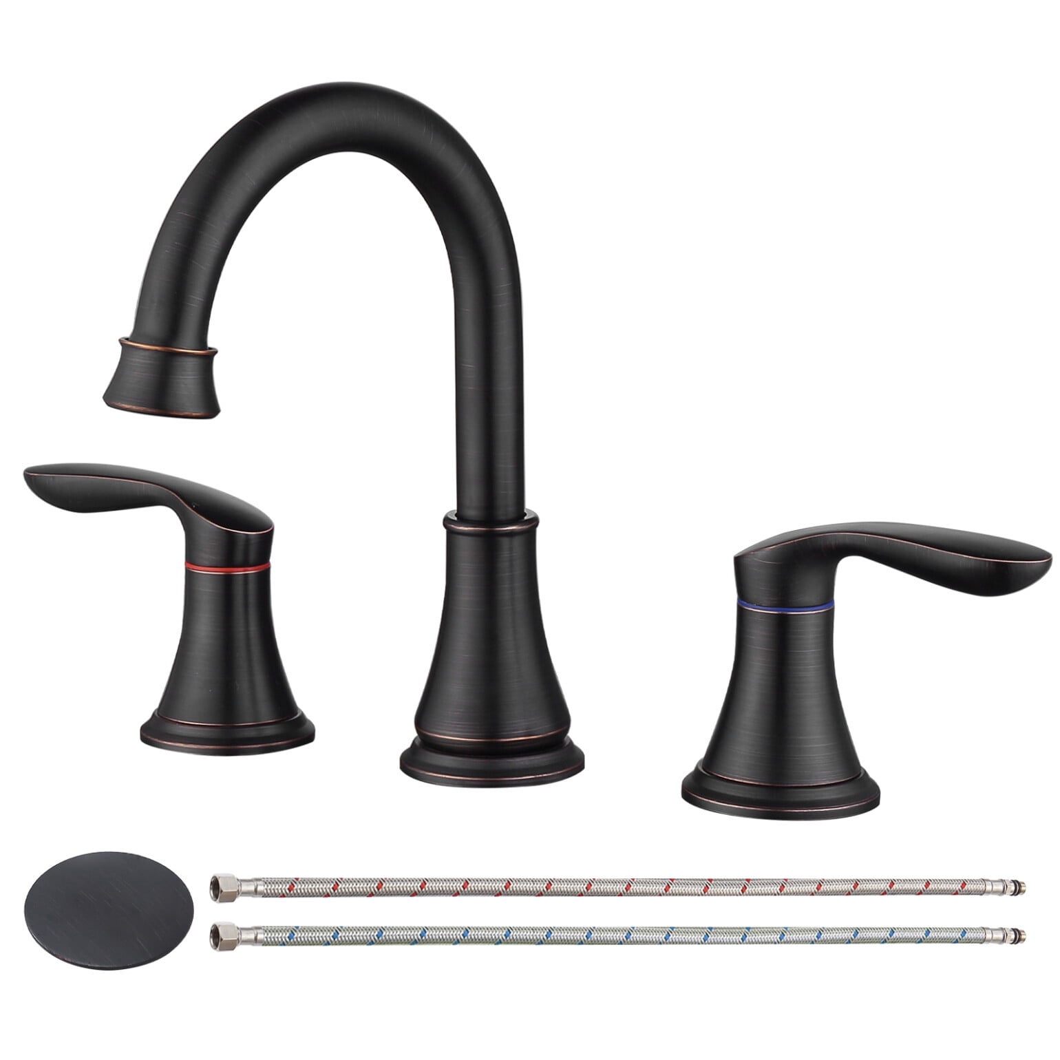 2 Handle 8 Inch Widespread Bathroom Sink Faucet with Pop-Up Drain, High Arc Modern Bathroom Vanity Lavatory Faucet 3 Holes with Brass 360° Swivel Spout, Oil-Rubbed Bronze
