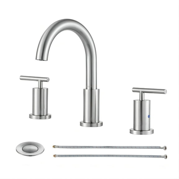 PARLOS 2-Handle Widespread Bathroom Faucet  with Metal Pop-up Drain Assembly and Supply Lines, Brushed Nickel