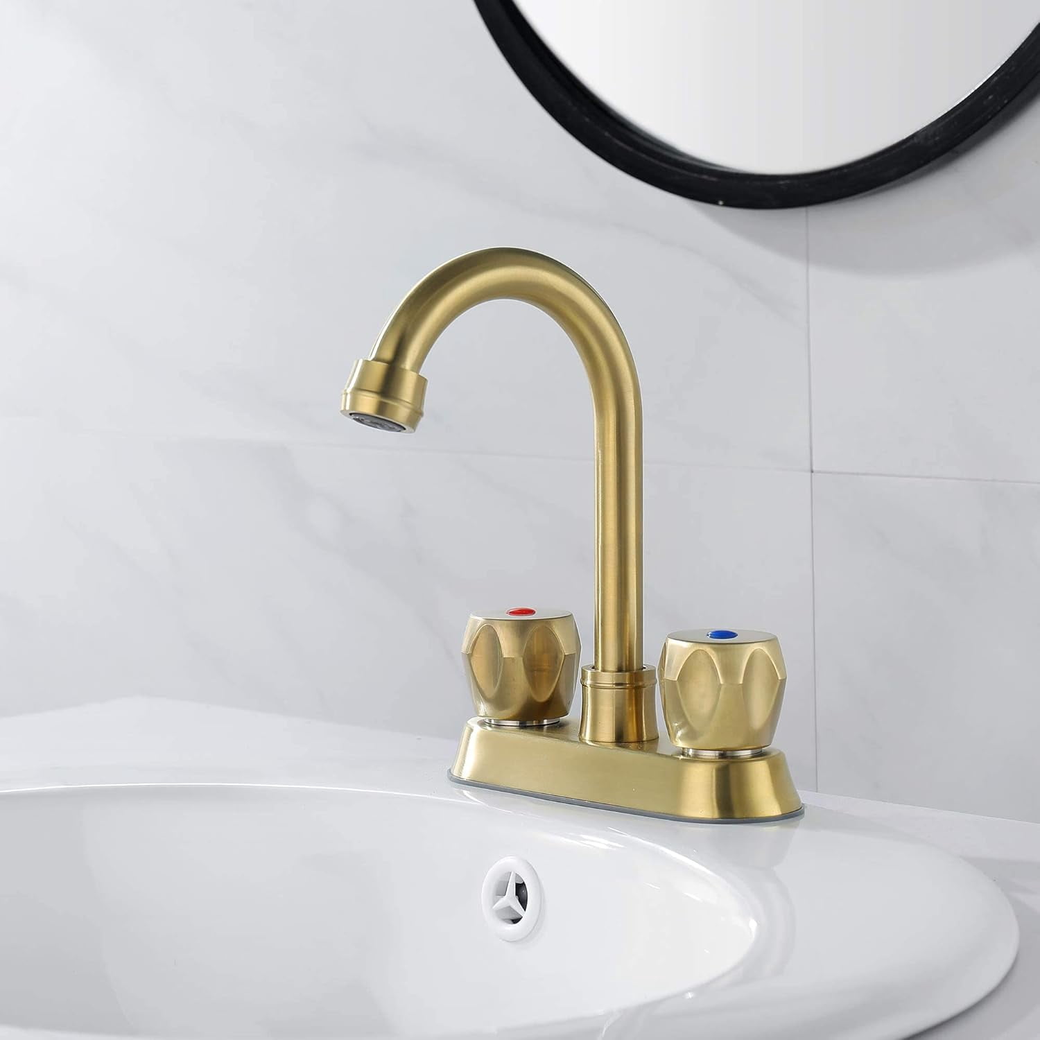 2 Handle Bathroom Sink Centerset Bathroom Faucet with Pop-Up Sink Drain ...