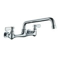 thumbnail image 1 of 2-Handle Commercial Sink Faucet with 18" Swivel Spout 8" Center Wall Mount Kitchen Faucet In Polished Chrome, 1 of 14