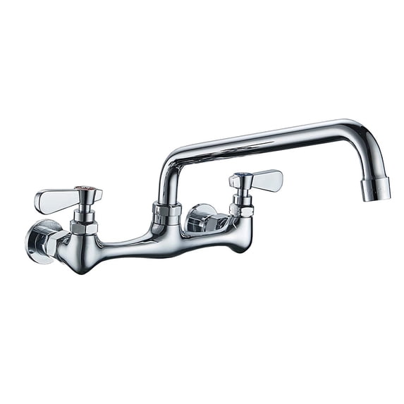 2-Handle Commercial Sink Faucet with 18" Swivel Spout 8" Center Wall Mount Kitchen Faucet In Polished Chrome