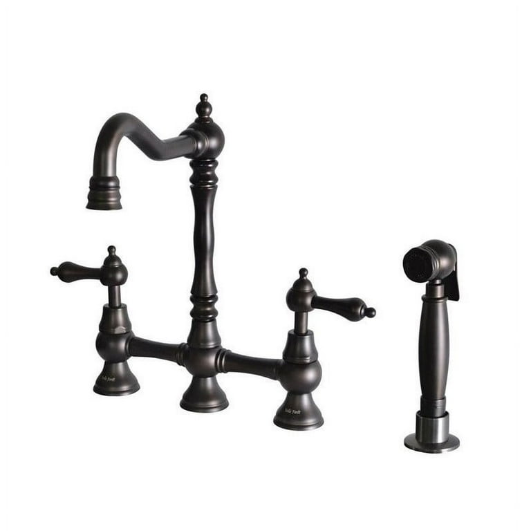 2-Handle Bridge Kitchen Faucet with Metal Side Sprayer in Oil Rubbed Bronze 2-Handle Bridge Kitchen Faucet with Metal Side Sprayer in Oil Rubbed Bronze