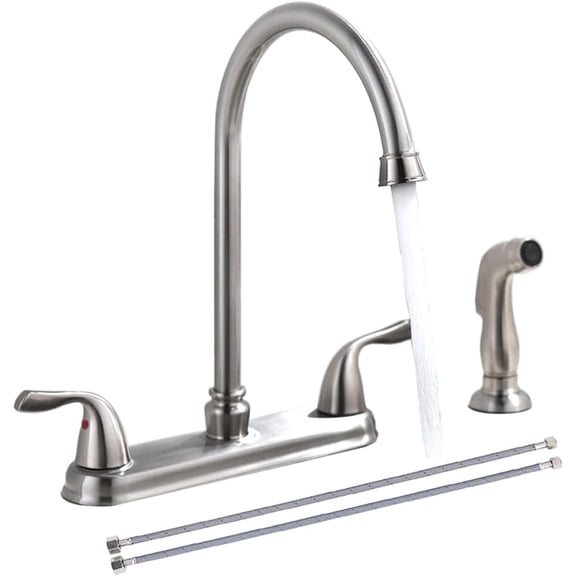 2 Handle Kitchen Faucet, 3 Hole Kitchen Sink Faucet with Water Supply Line, Stainless Steel Brushed Nickel High Arc 360 Degree Rotating Taps for Kitchen Bar RV Camper, SC-YZLT001