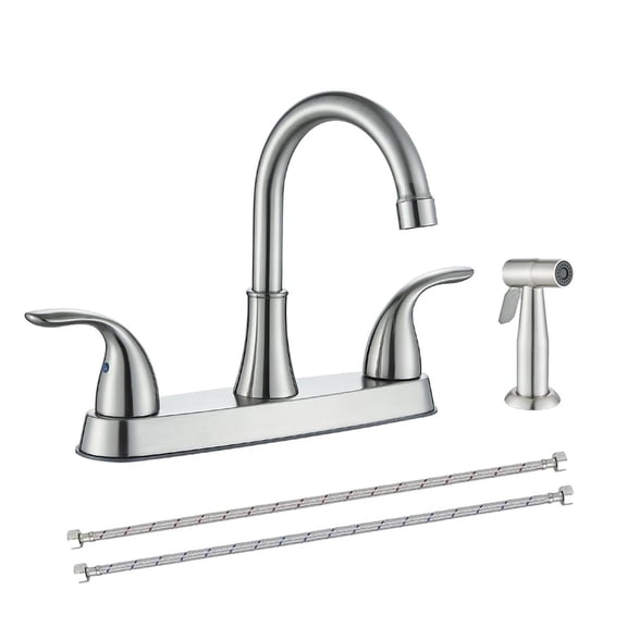 2-Handle Kitchen Faucet with Side Sprayer 4 Hole Sink Mixer Tap Brushed Nickel