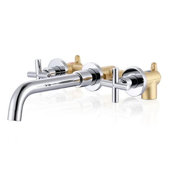 2 Handle Wall Mount Bathroom Faucet and Rough-in Valve Included
