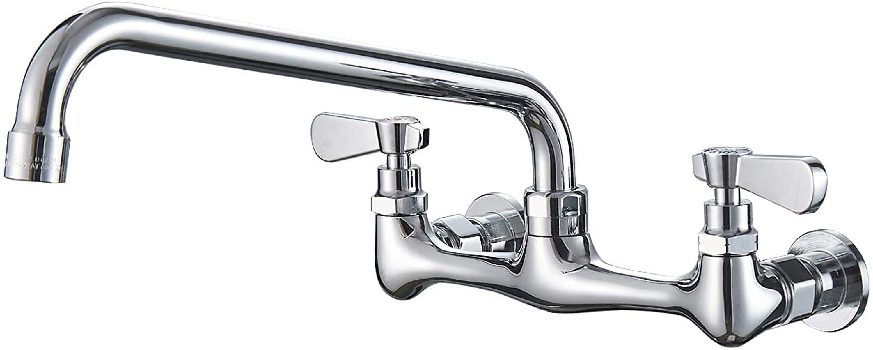 Polished Chrome Double Handle Wall Mount Kitchen Faucet with 12 Inch Swivel Spout