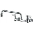 thumbnail image 1 of 2-Handle Wall Mount Kitchen Faucet With 12 Inch Swivel Spout 8" Center In Polished Chrome, 1 of 11