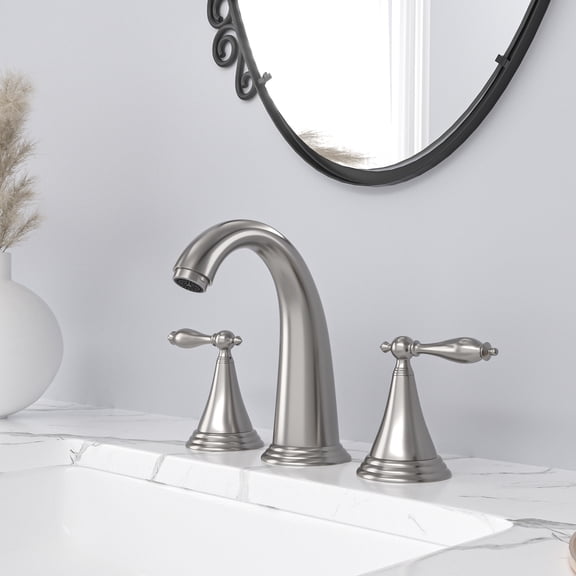 2 Handles 3 Hole Deck Mount Bathroom Faucet,Lavatory Faucets Set with Pop-up Drain and Hot/Cold Water Hoses,Brushed Nickel