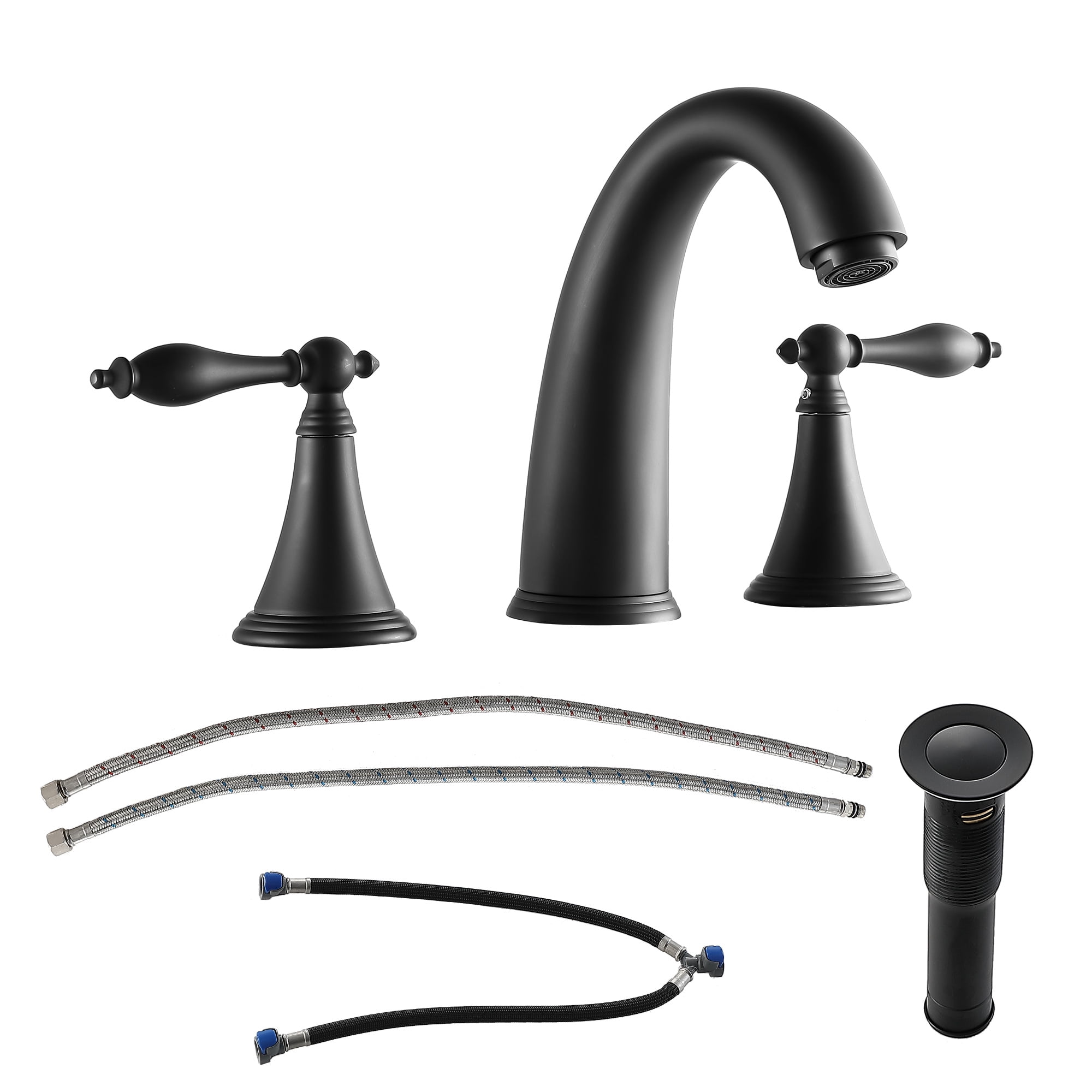 2 Handles 3 Hole Deck Mount Bathroom Faucet Set with Popup Drain and