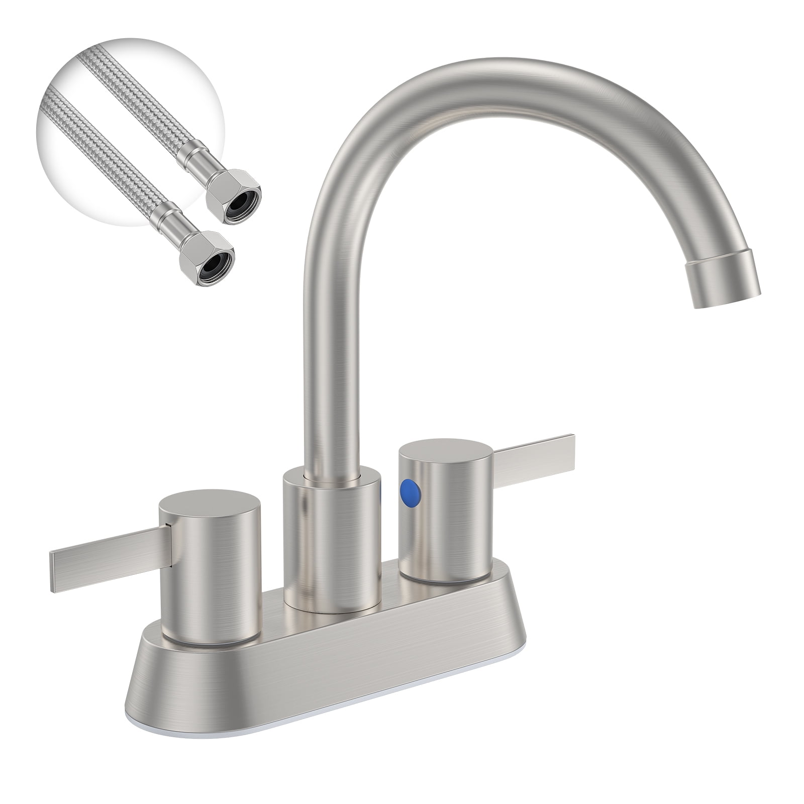 2 Handles Bathroom Sink Faucet, Brushed Nickel Centerset RV Bathroom Faucets for 2/3 Hole