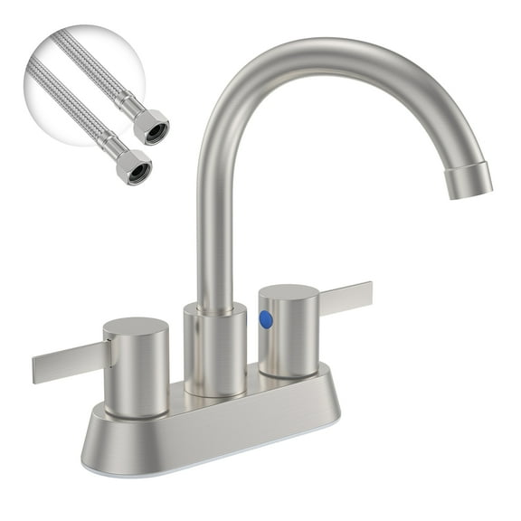 2 Handles Bathroom Sink Faucet, Brushed Nickel Centerset RV Bathroom Faucets for 2/3 Hole