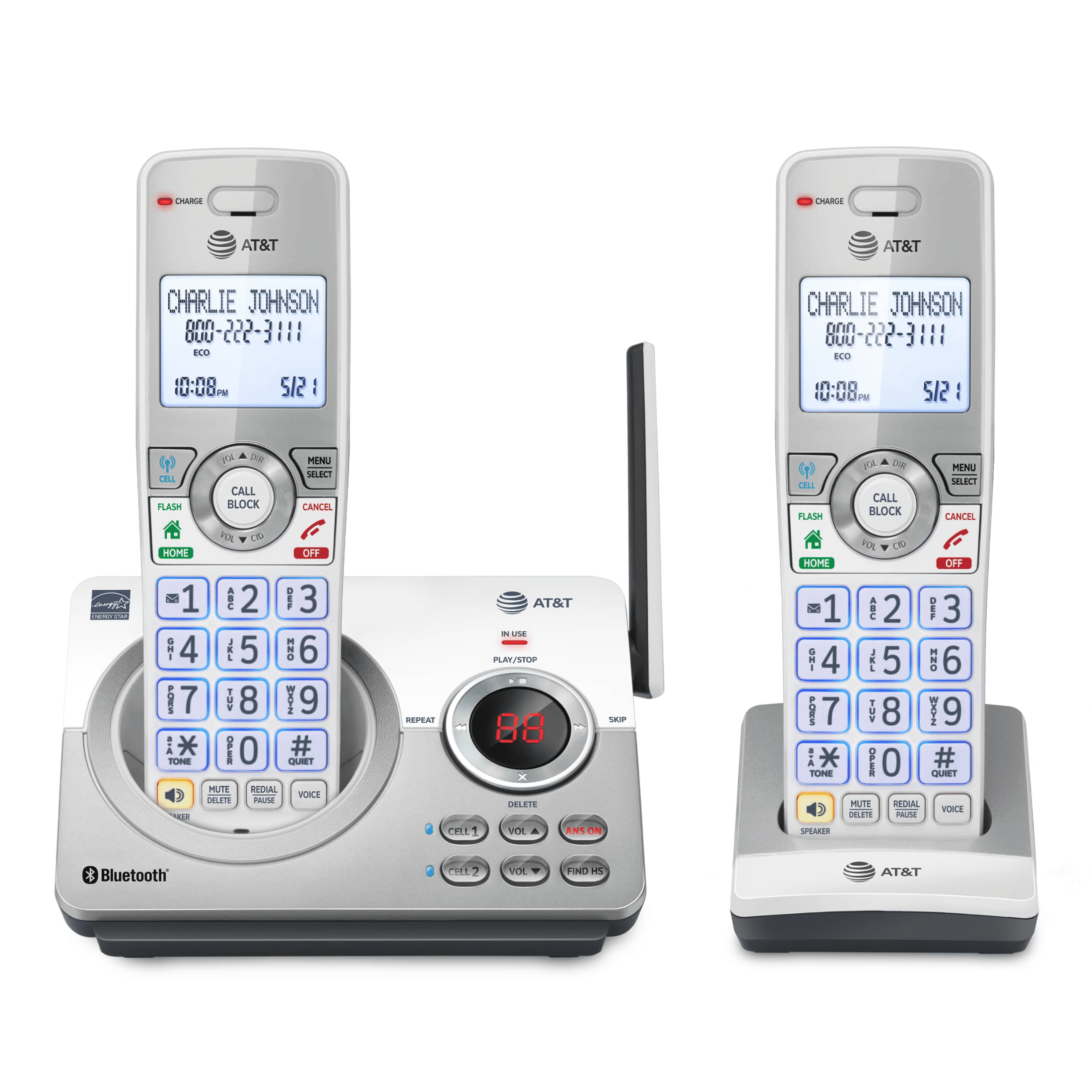 2-Handset Expandable Cordless Phone with Bluetooth Connect to Cell, Smart Call Blocke, and Answering System DL72250