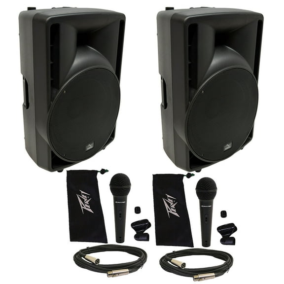 (2) Harmony Audio HA-C15A Pro DJ 15" Powered 1000W Active Speaker (2) Peavey Mic
