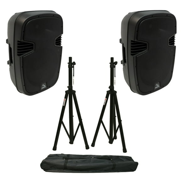 (2) Harmony Audio HA-L12BA Pro DJ Bluetooth 12" 1000W Powered PA Speaker Stands