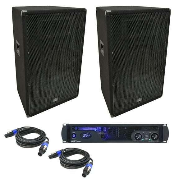 (2) Harmony Audio HA-V15P DJ 15" 900W PA Speaker Peavey IPR2 2000 Amp & Cables