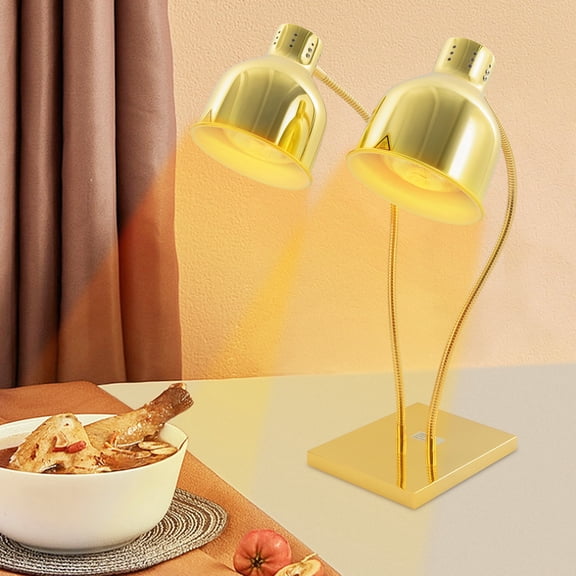 2-Head Gold Food Insulation Lamp Adjustable Portable Electric Heating Lamp for Meats Vegetables Breads