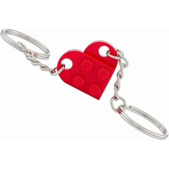 (2 Heart Keychain Set & Blue Pouch) For Couples Heart Keychain For Boyfriend Girlfriend Small Cute Brick Heart Matching Keychains