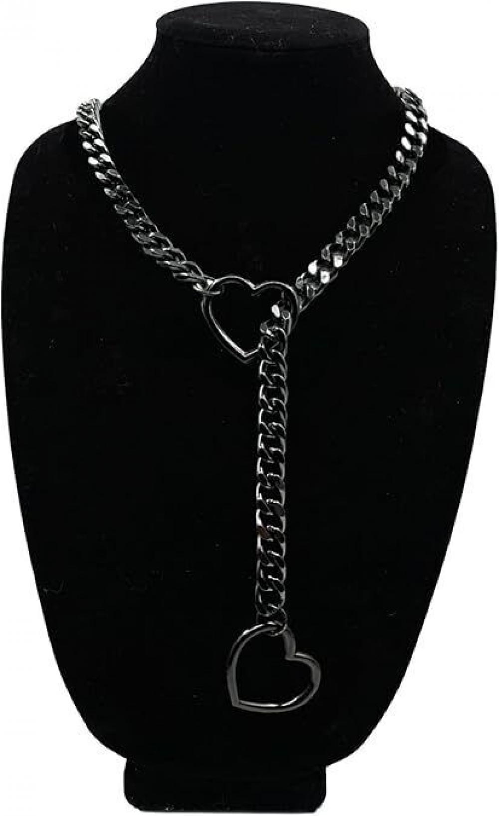 2*Heart ORing Slip Chain Necklace for Women Handmade Punk Gothic Cuban