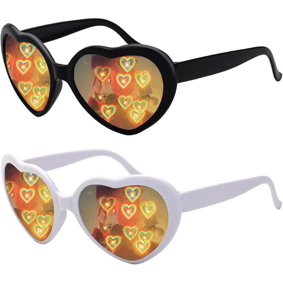 2 Heart Shaped Sunglasses, Heart Effect Sunglasses for Rave Party, Valentines Day Love