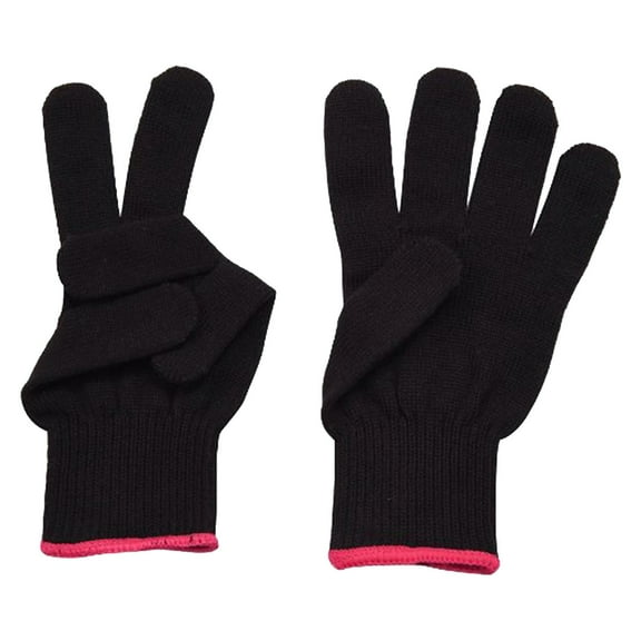 2 Heat Resistant Glove for Hair Styling, Curling Iron, Flat Iron and Curling Wand, Black, Pink Edge