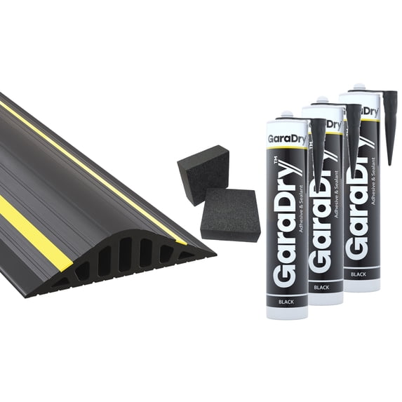 2" High Garage Door Flood Barrier Threshold Kit ‘GARADAM’ (16'3") | Flexible PVC | Complete Kit Includes 3 Adhesives | GaraDry