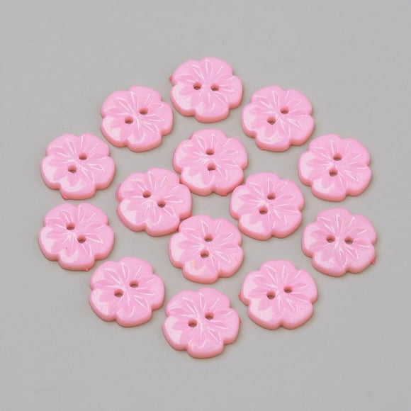 2-Hole Acrylic Buttons Flower Pink 15x2.5mm Hole: 1.5mm